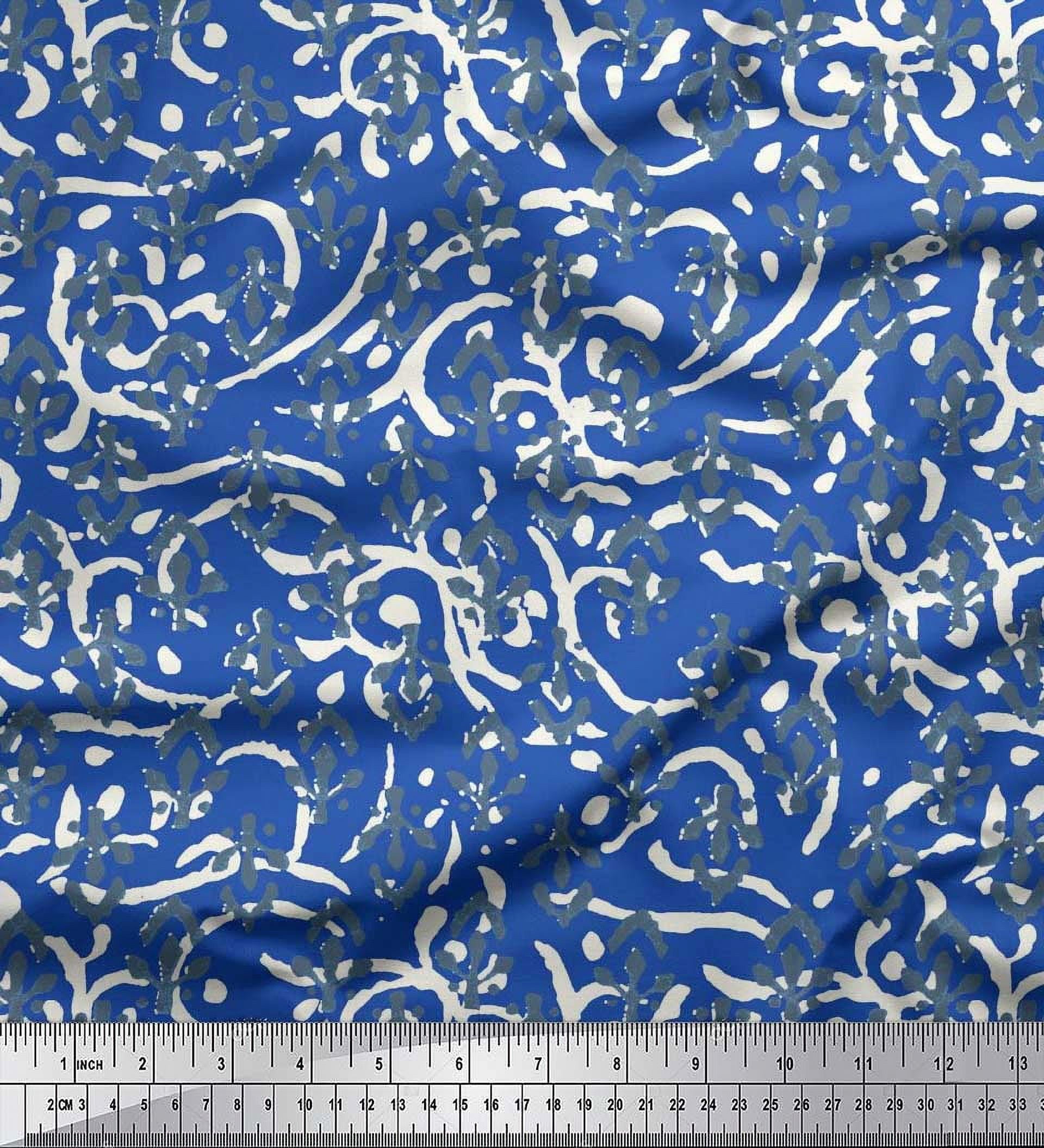 Soimoi Blue Velvet Fabric Blocks Block Printed Craft Fabric by the Yard 60 Inch Wide