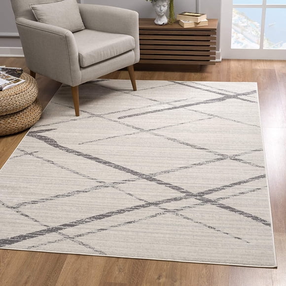 eRug Outlet Savannah Collection Tapis Moderne Abstrait pour Aire (7x10 Pieds) - 6 Pieds7 Pouces x 9 Pieds7 Pouces, Gris