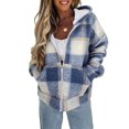 thumbnail image 1 of Veste à Capuche Décontractée pour Femmes à Manches Longues avec Fermeture Éclair, Imprimé à Carreaux, Poches, Chandail en Molleton d'Automne, 1 of 7
