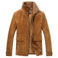 thumbnail image 1 of FLAVOR Men's Classic Leather Jacket Suede Winter Coat with Removable Collar (X-Large, Brown), 1 of 6