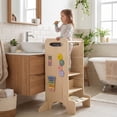 thumbnail image 2 of Gymax Wooden Toddler Standing Tower w/Chalkboard Montessori Games 3 Adjustable Heights, 2 of 9