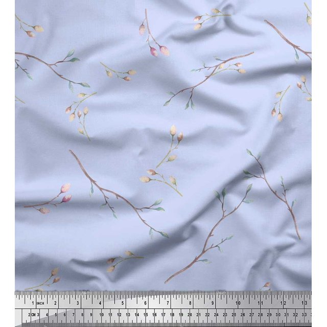 Soimoi Polyester Crepe Fabric Leaves & Buds Flower Fabric Prints by Yard 52 Inch Wide
