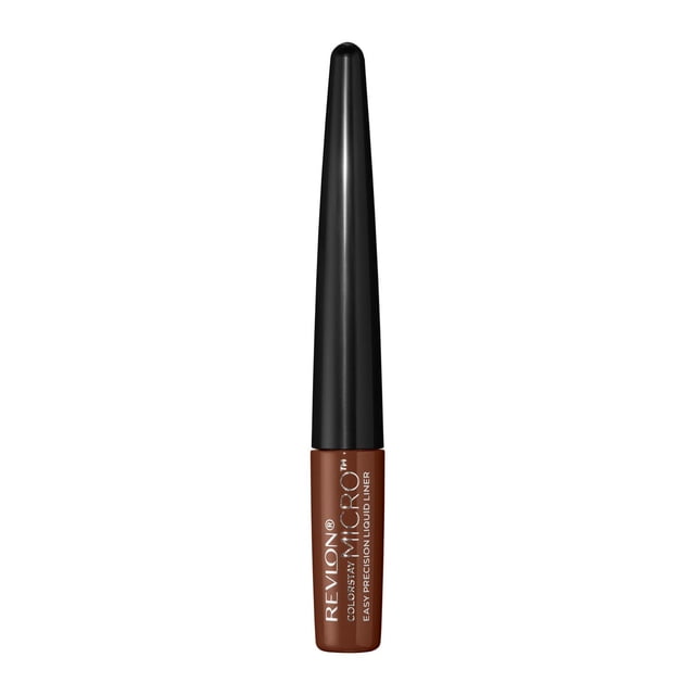 Revlon ColorStay Micro Easy Precision Liquid Eyeliner in brown with a slim black tapered cap and a compact base featuring white branding, designed with a 0.1mm micro-tip for precise lines and up to 24-hour waterproof wear, ideal for natural or bold eye looks.