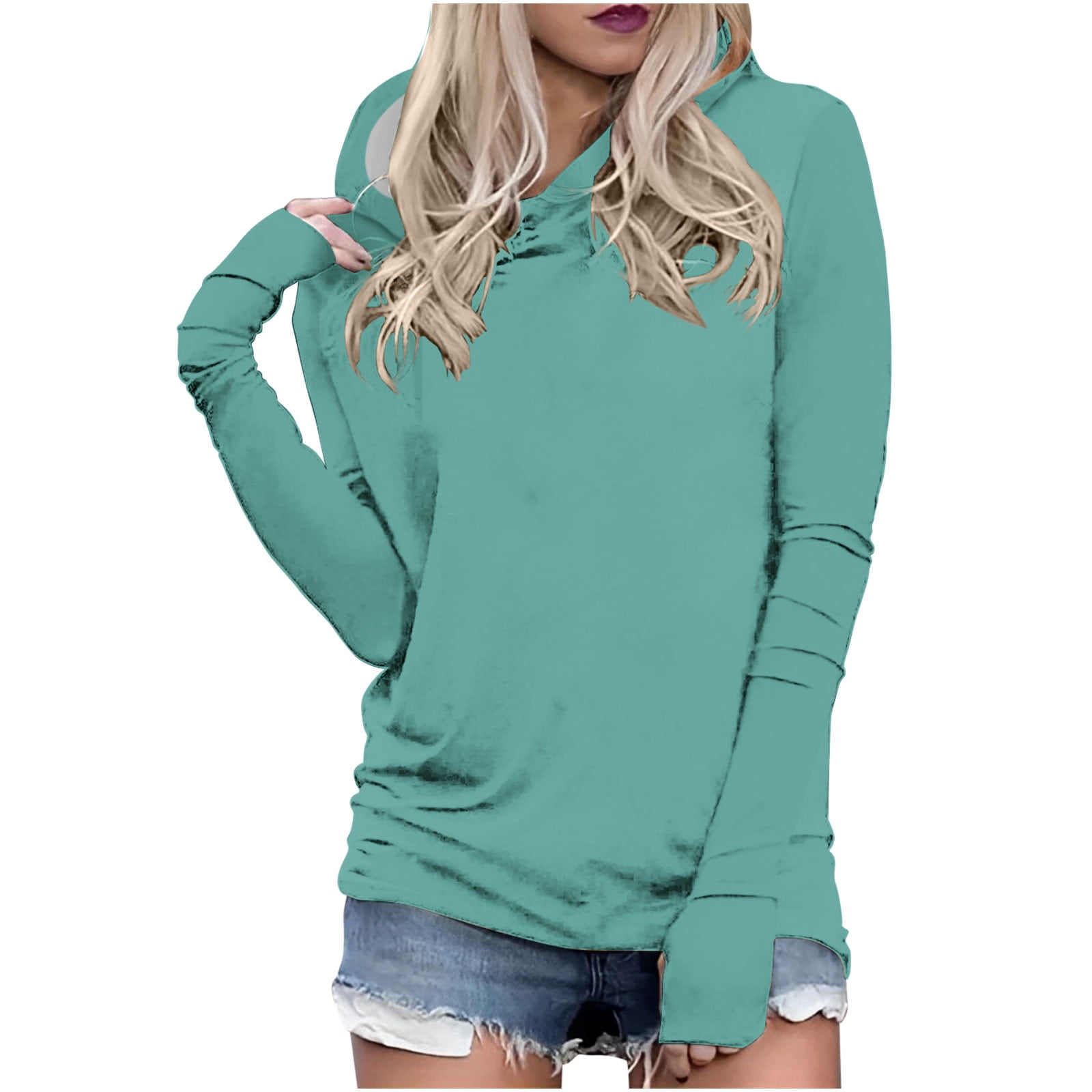 Timegard Womens Hoodies Plus Size Long Sleeve Thumb Hole Pullover Fall Casual Solid Color Comfy Tops