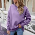 thumbnail image 2 of IROINID T-Shirt à Manches Longues en Polyester Réduit pour Femmes Chemises en Coton pour Femmes Quotidien Nouveau Bas Fendu en Molleton Col Rond Chandail avec Peluche et Chandail Épaissi, Violet, 2 of 8