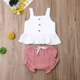 thumbnail image 3 of Newborn Baby Girls Button Sleeveless Crop Tops + Mini Shorts Outfits 2pcs Clothing Set, 3 of 8