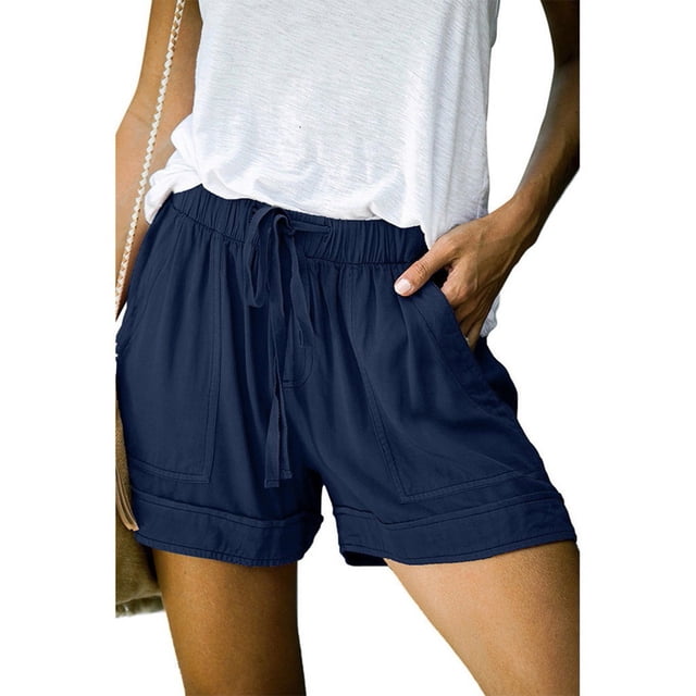 jsaierl Womens Comfy Drawstring Splice Casual Elastic Waist Pocketed Loose Shorts Pants
