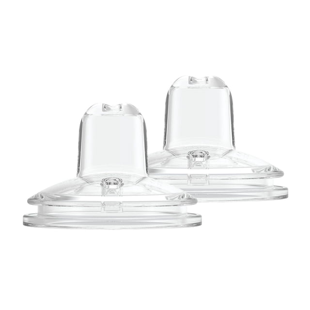 Dr. Brown's Milestones Options+ Sippy Spouts Wide Neck 2 pack showing two clear, 100% silicone sippy spouts designed for wide-neck baby bottles to support gradual bottle-to-cup transition, dishwasher and sterilizer safe, BPA free, ideal for baby feeding.