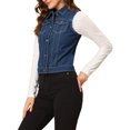 thumbnail image 4 of INSPIRE CHIC Women's Washed Denim Button Sleeveless Vest Jacket with Pockets XS Dark Blue-1, 4 of 6