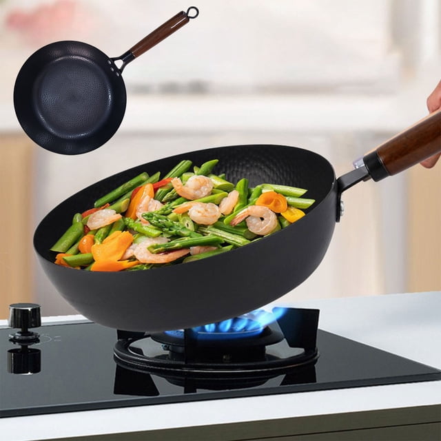 Iron Skillet Pan Japanese Style Fish Scale Pattern Uncoated Nonstick 28cm Black Gas Stove Compatible Healthy Cooking