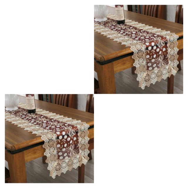 mmirethe Easy Wash Crochet Lace Table Runner For Elegant Wedding Reception Luxurious wine red 40*120cm 2Set