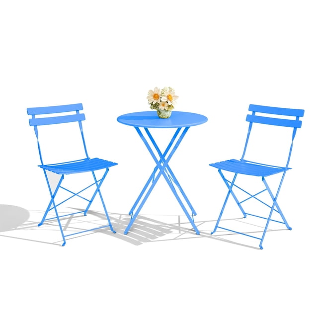 Ensemble Bistro de Patio en Métal 3 Pcs Gain de Place – Table et Chaises d'Extérieur Pliables, Conception Résistante aux Intempéries pour Balcon, Véranda, Cour Ou Jardin