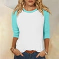 thumbnail image 2 of Timegard Womens Tops Plus Size Crewneck 3/4 Sleeve Color Block Comfy Tshirts Fall Casual Loose Tops, 2 of 7