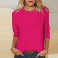 thumbnail image 2 of Timegard Hauts pour Femmes Été Col Rond Manches 3/4 Confortable Couleur Unie T-Shirts Basiques Décontractés Amples Hauts Blouses, 2 of 5