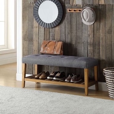Banc Charla ACME tissu gris et fini chêne