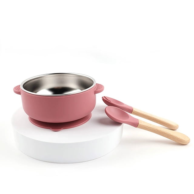 Bol en Acier Inoxydable Ensemble de Vaisselle pour Enfants Bol Silicone de Qualité Alimentaire Bol Alimentaire Doublé en Acier Inoxydable Ensemble de Trois Pièces Silicone de Qualité Alimentaire
