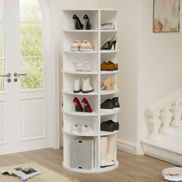 Noble House Tour d'Échafaudage à 7 niveaux pour chaussures, organisateur rotatif à 360° avec fond haut, accueille 28 paires, blanc