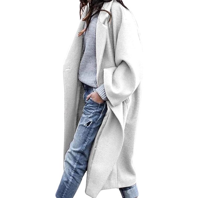 LinYooLi Women‘s Casual Lapel Button Long Solid Color Wool Blend Coat Loose Trench Coat Overcoat