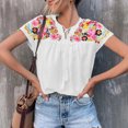 thumbnail image 2 of Chemise Décontractée à Manches Courtes pour Femmes, Blouse Brodée Vintage Col Rond pour Travail pour Bureau pour Magasinage, 2 of 5