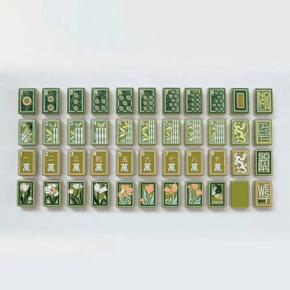 Luxury Artisan Floral Mahjong Set, Complete160-Tile Game with Hand-Painted Style Botanical Designs, Premium Collection for Game Nights & Home Decor