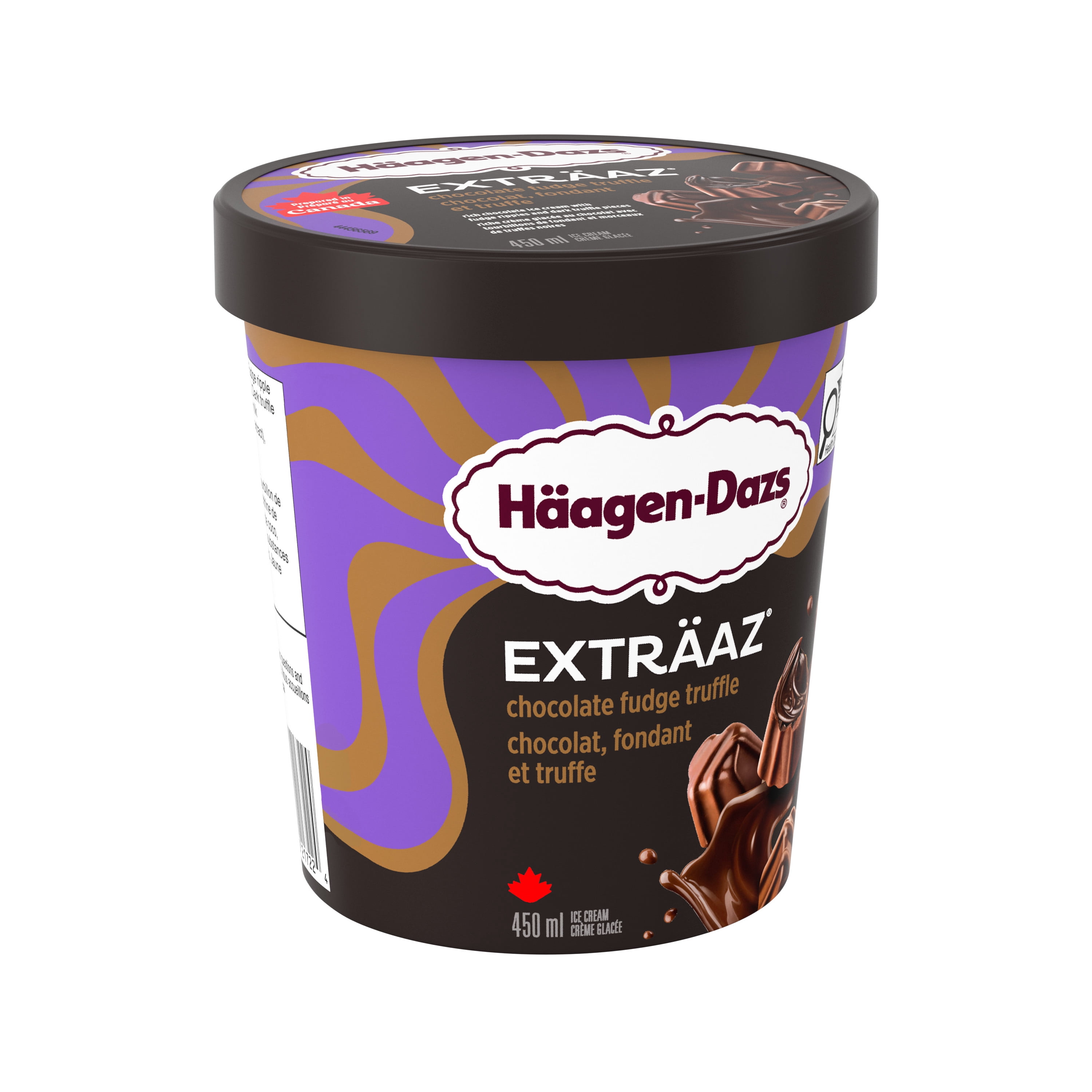 HAAGEN-DAZS Crème glacée EXTRÄAZ Chocolat, fondant et truffe, rubans de fondant, morceaux de truffe 450 ml
