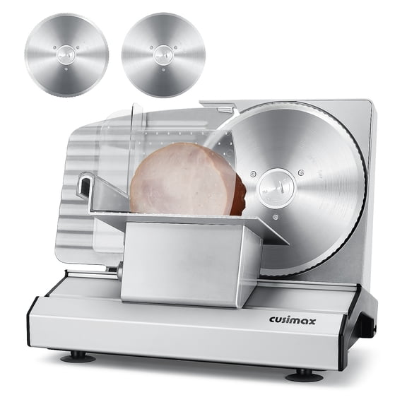 CUSIMAX Trancheuse à Viande Électrique à Double Lame, Lames Amovibles de 8,7 Pouces, Épaisseur Réglable, Détachable, pour Viande, Fromage, Pain