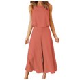 thumbnail image 1 of Mikilon Ensemble Élégant pour Femmes 2 Pcs Col Rond Sans Manches Shorts Haut Plus Pantalon Large Coton et Lin Col Rond Sans Manches Shorts, Pantalons Jambes Élargis, Ensemble Pantalon Long Rouge TG, 1 of 6
