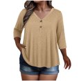 thumbnail image 1 of KyCheLot Hauts à Col en V pour Femmes Automne à Boutons Grande Taille Manches 3/4 Couleur Unie Vêtements Confortables Amples Hauts de Randonnée, 1 of 6