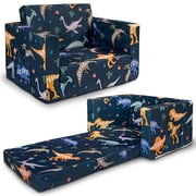 Beavtaens Toddler Sofa, 2-in-1 Dinosaur Flip Open Toddler Couch, with Side Pocket, for Ages 18 Months+