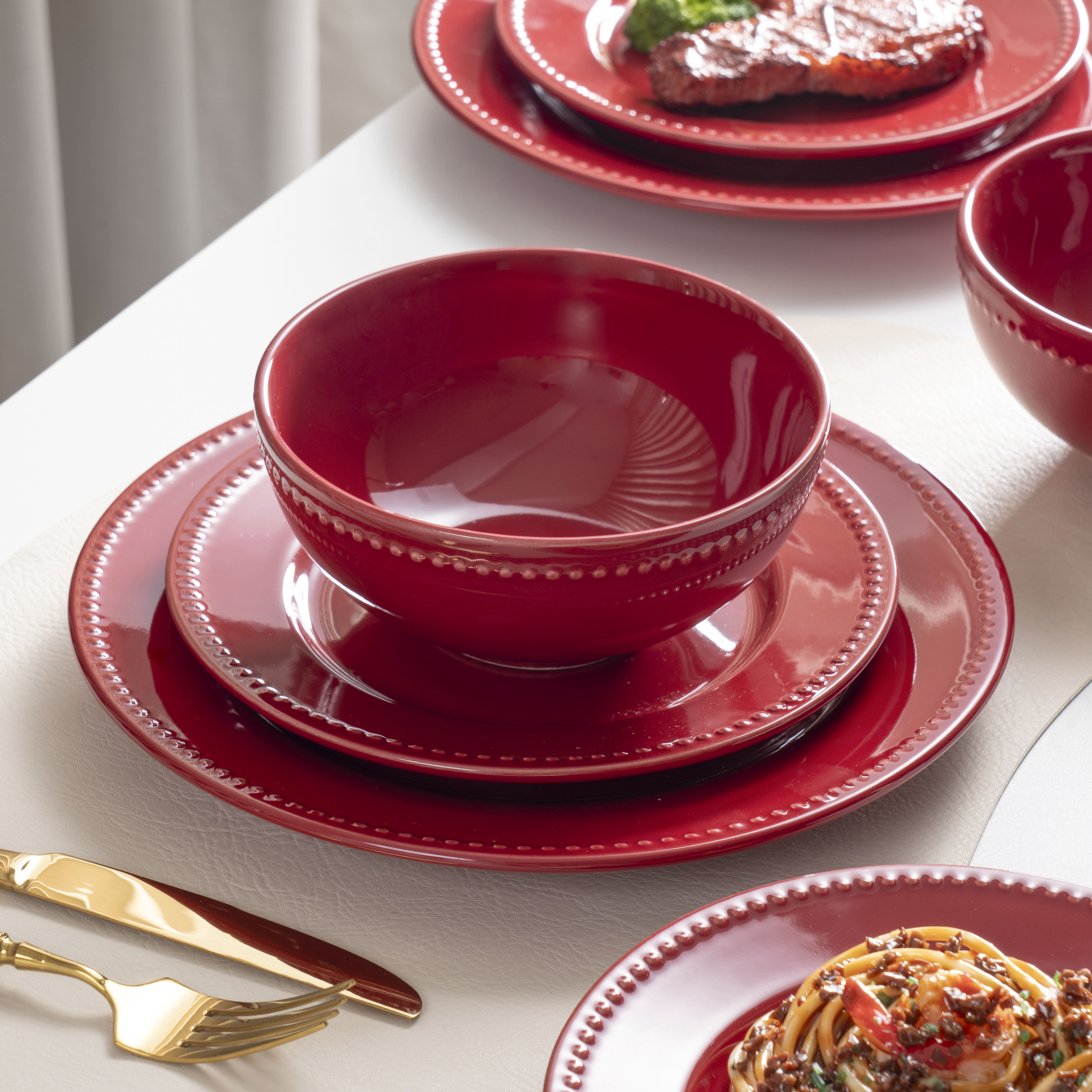 Mainstays Brynn Red 12 Piece Dinner Set
