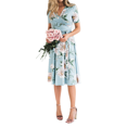 thumbnail image 1 of Fortune Robe d'Été Bohème à Fleurs pour Femme, Col en V, Ample, Ceinturée, Midi, 1 of 7