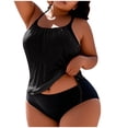 thumbnail image 1 of FAVIPT Plus Size 2 Piece Bathing Suit for Women Tummy Control Ruched Swimsuits Tropical Beach Drawstring Tankini Black,XXXXXL, 1 of 5