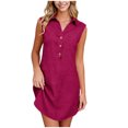 thumbnail image 1 of SDNall Robe Chemise Sans Manches à Col pour Grande Taille avec Poches, Mini-Robe Décontractée Unie, 1 of 9