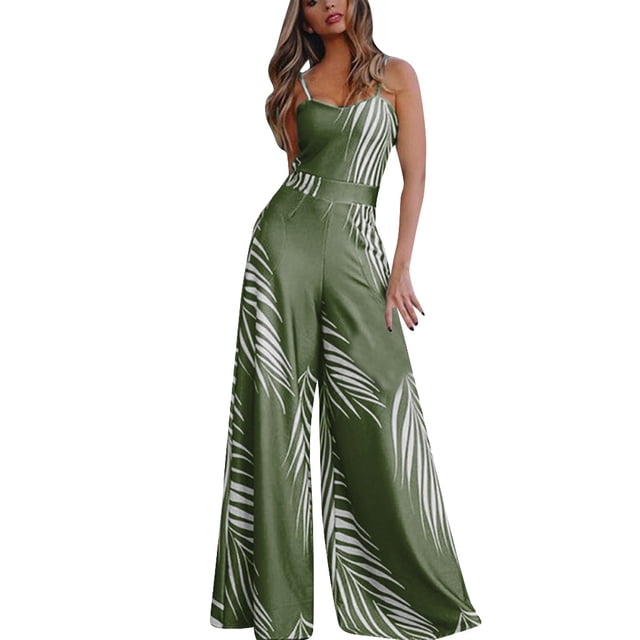 B91xZ Salopette Longue Décontractée Ample pour Femmes, Col en V, Coupe Ample, Sans Manches, Bretelles Spaghetti Ajustables, Combinaison avec Poches, Vert Armée P