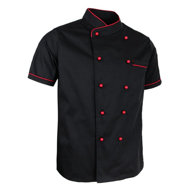 Esquirla Chef Jacket Uniform Short Sleeve Hotel Kitchen Chefwear Cook Coat 2XL Black
