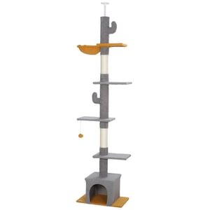 Plancher réglable à l'arbre de chat plafond – Gris clair, 90,5"-108" Tall, avec hamac & Condo. Idéal pour jouer au salon & Écrasement, conception spatiale.