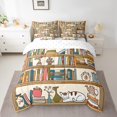 thumbnail image 2 of YST Bookshelf 7 Piece Comforter Set,Cartoon Bookcase Bedding Set Queen Size,Cartoon Cat Bed in a Bag,School Library Flat Fitted Sheet,Academic Books Soft Reversible Bed Set, 2 of 5