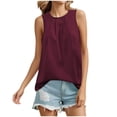 thumbnail image 1 of Timegard Tank Tops for Women Ruched Crewneck Sleeveless Back Button Summer Casual Lightweight Tee Top, 1 of 3