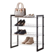 MAINSTAYS 4-Tier Shoe Rack with Wood Frame and Wire Shelf, Brown Frame Colors