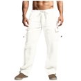thumbnail image 1 of XZNGL Mens Cotton And Linen Drawstring Elastic Waist Multi-Pocket Casual Crgo Pants, 1 of 1