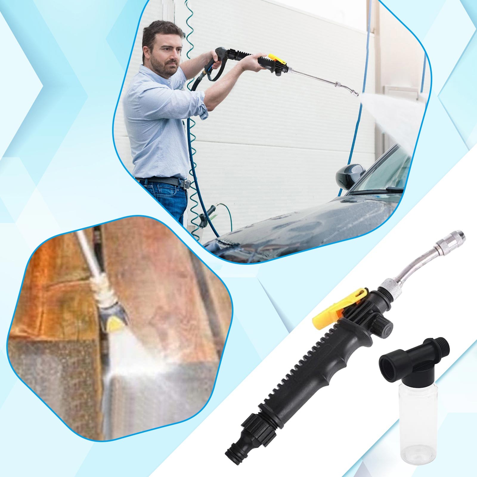 2 In 1 Pressure Washer High Pressure Water High Pressure Metal Water Garden Adjustable Nozzle Nozzle For Sidewalk Car Wood Cleaning 5 Foot Hose Garden Hose Wand Hose Hose No Kink Leaky Hose 50-ft