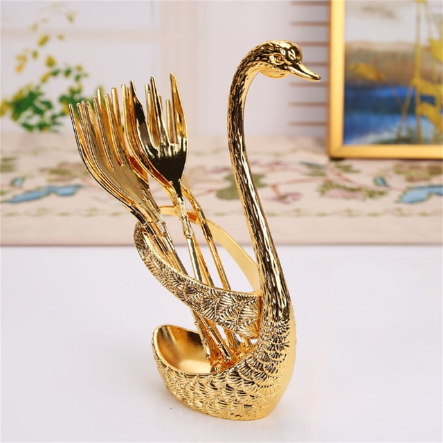 Meitianfacai Eating Fork Dining Fork, Coffee Spoon Fruit Fork Stainless Steel Bar Dessert Spoon With Swan Rack Household Tableware
