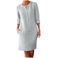 thumbnail image 1 of Daiosportswear Robe en Lin et Coton pour Femmes, Robe Chemise à Boutons à Manches Longues, Col Rond, Robe Habillée Décontractée Mini avec Robe Femme, Robes pour Femmes Blanc Moyen(m), 1 of 5