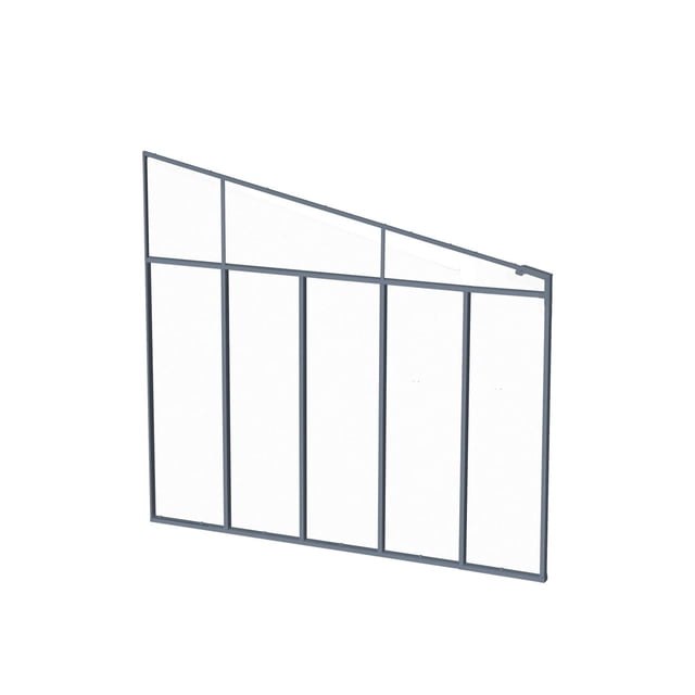 CANOPIA by PALRAM 10 ft. Patio Cover Sidewall in grey with rust-resistant powder-coated aluminum frame and crystal-clear acrylic panels blocking 100% UV rays, providing wind protection and noise reduction, shown in a front angled view on white background, suitable for installation on either side of a compatible patio cover.