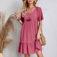 thumbnail image 4 of Robe à Volants à Étages pour Femmes Grande Taille, Été, Manches Courtes, Robe Babydoll Décontractée à Col en V, Robes pour Dames, Rose Vif, P, 4 of 7