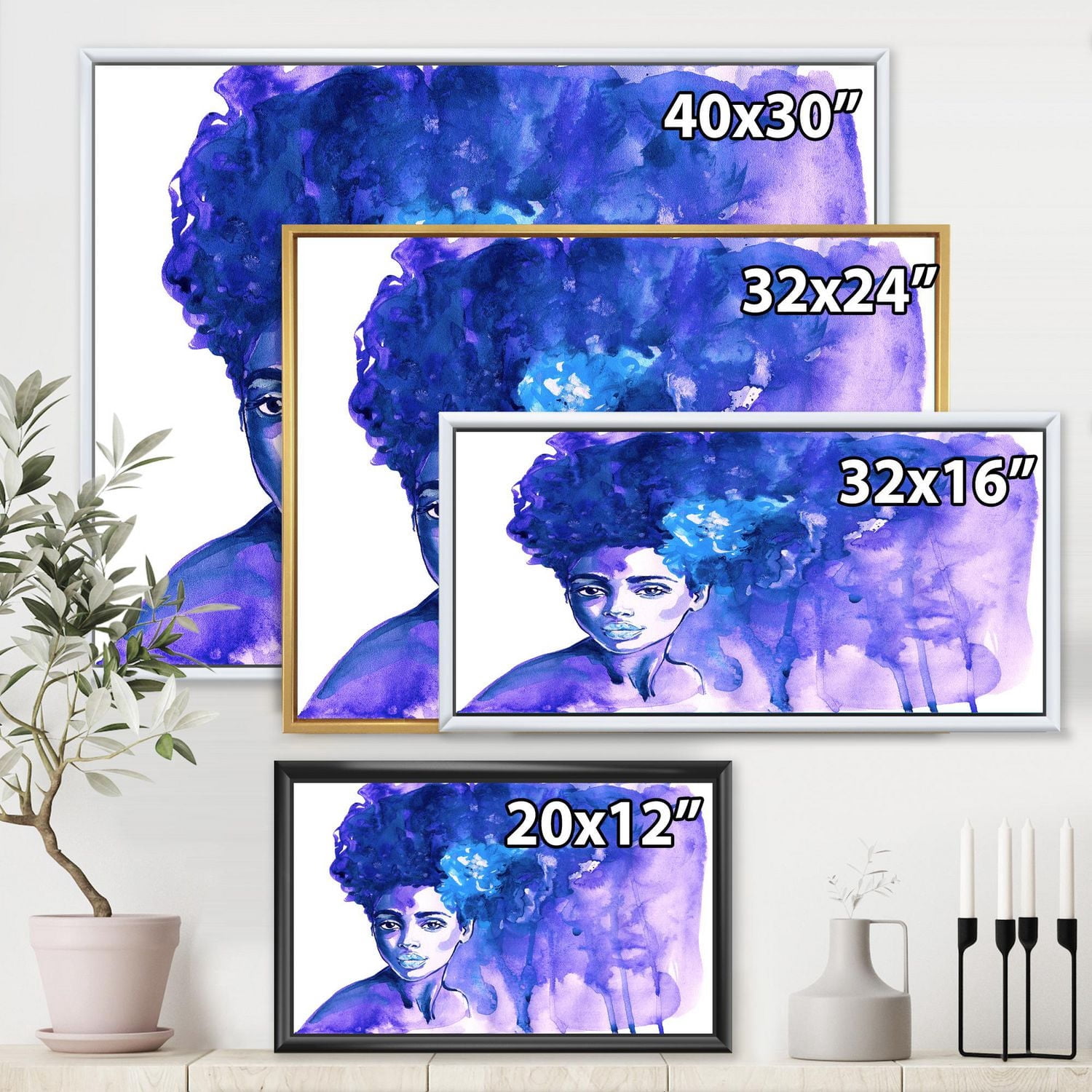 Designart Portrait bleu glorieux de femme afro-américaine ART MURAL À CADRE FLOTT
