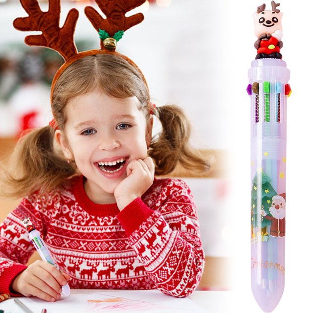 WIFKLSIIPG Cartoon Christmas 10 Color Ballpoint Pen Christmas Student Stationery Gift Cute Press Color Pen Ten Color Pen 1ml