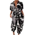 thumbnail image 1 of Fridja Woman's Dots Printing Short Sleeve Button Rompers Trousers Casual Fashion, 1 of 5