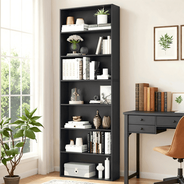 Homfa 82" Tall Bookcases, Freestanding Display Storage Shelves, 7-Tier Open Bookshelf for Home Office Living Room Bedroom, Black