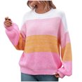 thumbnail image 1 of Yuyuzo Pull de Mode pour les Femmes Col Rond Manches Longues Lanterne Pull-Over Couleur-Bloc Patchwork Ample Tops, 1 of 6